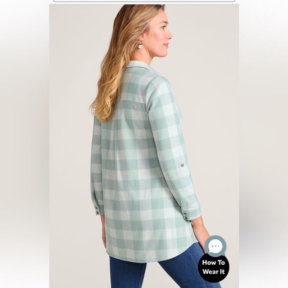 Soft Surroundings Mad About Plaid Jadeite Buffalo Check Comfy Roll-Tab Tunic M - Picture 4 of 14